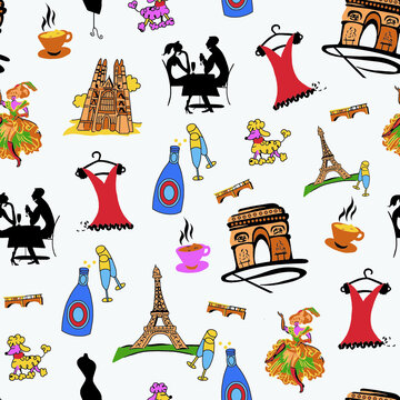 Colorful Paris Fashion and Lifestyle Pattern Illustration