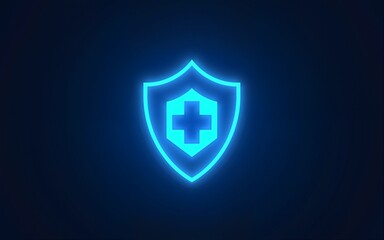 Obraz premium Health medical insurance digital technology protection. blue on dark background. healing shield and hexagon with hospital icon. healthcare and medical. vector illustration digital fantastic design.