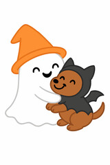 Ghost Hugging Bat Dog – Cute Halloween Friends