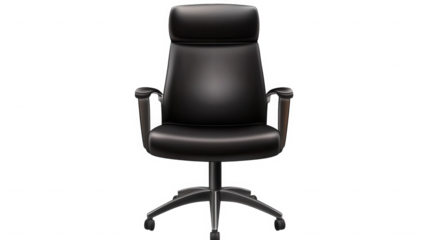 Executive office chair in black leather against a on transparent background