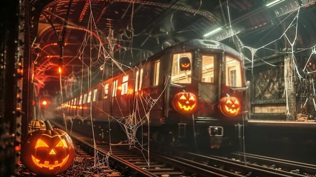 subway train decorated for Halloween Videos
