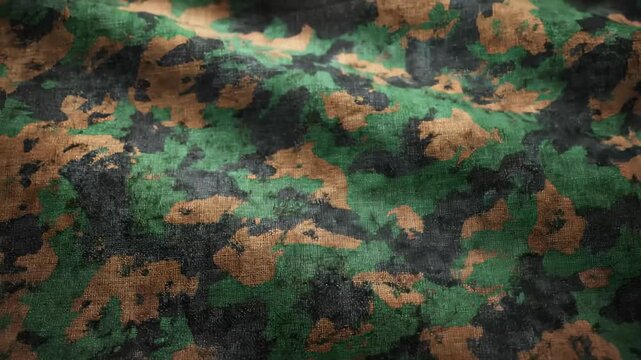 Close Up of Camouflage Fabric Gently Waving