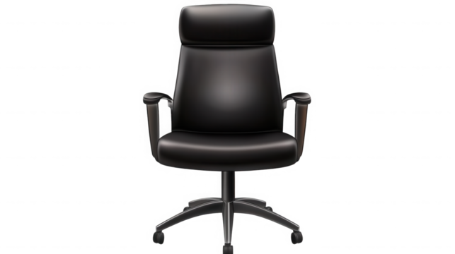 Executive office chair in black leather against a on transparent background