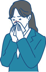  鼻をかむビジネススーツの女性のイラスト素材