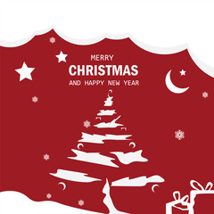 Christmas greeting vector background with snow covered Christmas tree concept