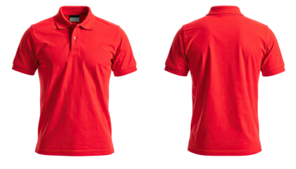 Red polo shirt, front and back view, on black