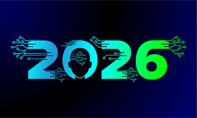2026 vector template, modern technology style, Happy New Year 2026 greeting card