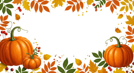 Autumn Pumpkins and Leaves Transparent Frame. pumpkin and leaves