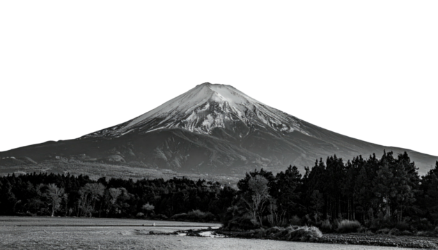 Majestic mountain peak above trees, monochrome