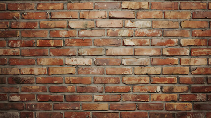 Obraz premium Old brick wall background with aged, stained, and weathered textures. Realistic detail showing cracks, fading colors, and natural wear. Perfect for vintage, architectural, or grunge design projects, 
