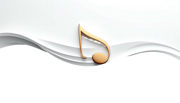Golden musical note on layered white and black abstract waves - Powered by Adobe