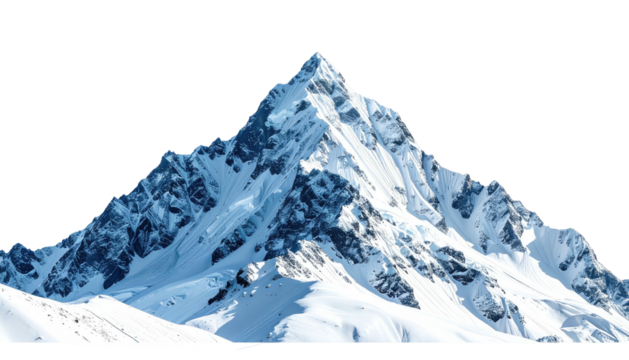 Jagged, snow-capped mountain peak under a clear, bright blue sky