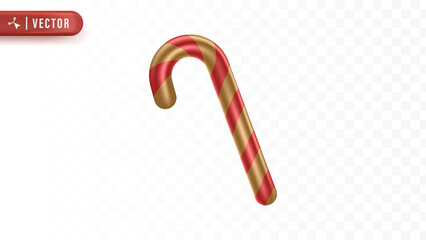 Sweet striped candy cane in red and gold color symbolizing traditional Christmas treat and festive holiday celebration icon design. Christmas 3D Element