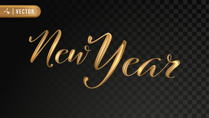 Obraz premium Elegant golden “New Year” typography with luxury black background perfect for festive holiday celebration posters.