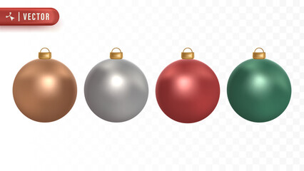 Elegant set of gold, silver, red, and green Christmas ornaments used for decorating Christmas trees and holiday celebration scenes. Christmas 3D Element