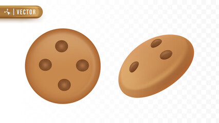 Sweet round cookies with chocolate chips representing traditional Christmas baking treats for festive winter holiday celebration design. Christmas 3D Element