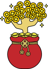 Fortune Gold Coin Money Tree in Pouch