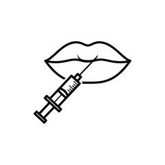 Iconic illustration of lips receiving cosmetic filler injection from a syringe, a symbol of beauty enhancement and aesthetic procedures