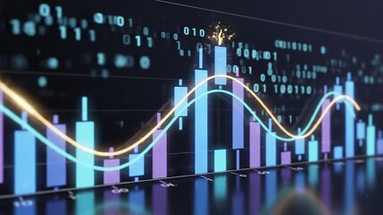 Digital stock market chart with binary code and rising curves for financial and economic growth analysis - Powered by Adobe