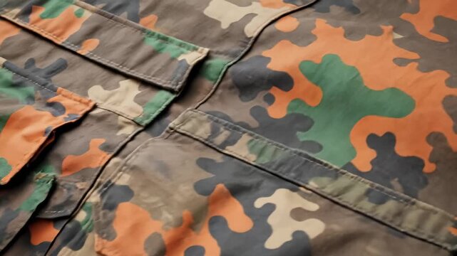 Close Up Showing Camouflage Fabric Pattern With Pockets