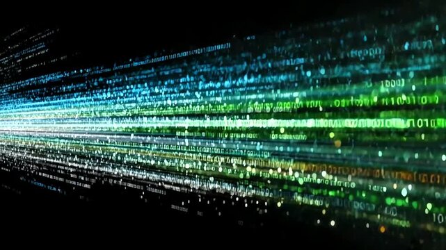 Digital Data Flow with Binary Code and Colorful Lights