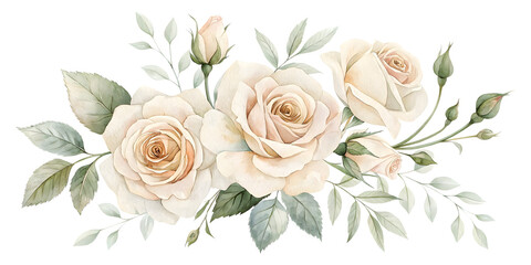 Rose bouquet illustration with pale cream petals and green leaves