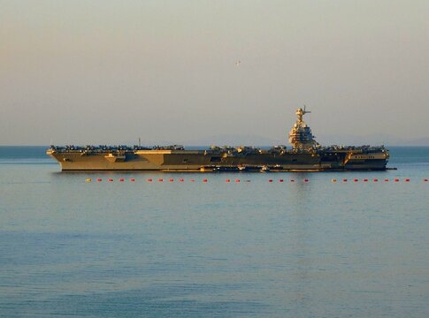 The USS Gerald R. Ford aircraft carrier at Piraeus, Greece