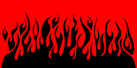 Fire flame border cartoon. bright burn flame. isolated on red background