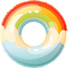 Rainbow Swimming Ring With Water Waves In A Circle Shape For Pool Or Beach Fun On A Transparent Background Ideal For Summer Vacation Graphics