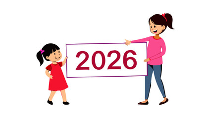 Mother and daughter hold number 2026 new year