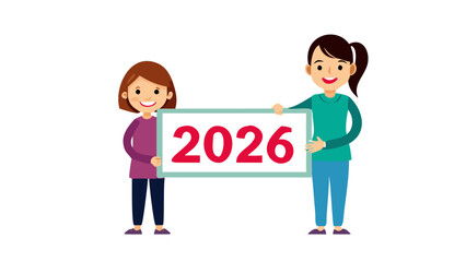 Mother and daughter hold number 2026 new year