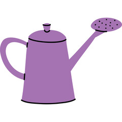 Purple Watering Can With Black Outline On Transparent Background For Garden Use And Plant Care