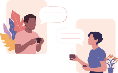 Couple Cooking Together Kitchen Vector Illustration Preparing Food Domestic Scene Happy Family Lifestyle.