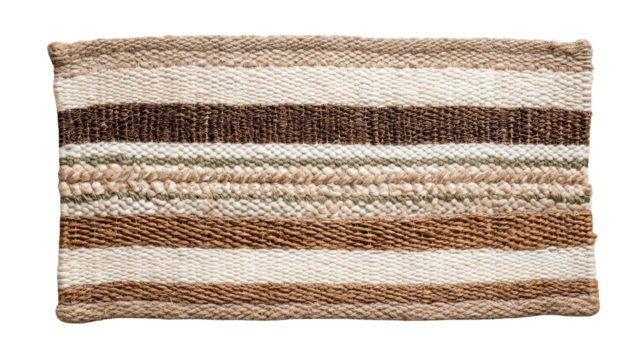 Woven striped textile with brown, tan, and beige colors