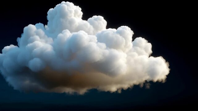 Beautiful fluffy cloud formation isolated on dark background for atmospheric design