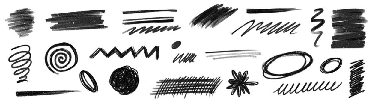 Crayon chalk scribble effect texture pastel stroke element set. Hand drawn crayon pencil brush stroke texture line shape. Chalk scratch hand drawn style.