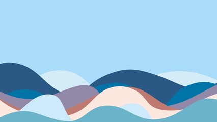 Multicolored wavy patches forming sea waves on blue background, abstract pattern, ocean theme