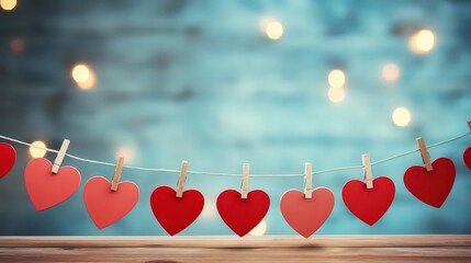 Card for Valentine's Day, Mother's Day, birthday with red hearts on a blue background, creating a gentle and romantic atmosphere.