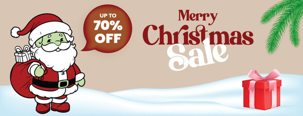 Christmas and New Year Holiday Celebration Party Banner with Special Offer Sale Promotion, Social Media Cover, Web Banner, Header Template, and Festive Illustration Background