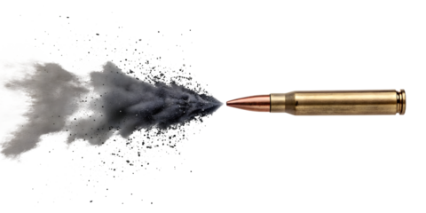 Dark bullet trace with bullet isolated on white or transparent background