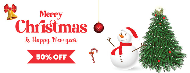 Elegant Christmas and New Year Celebration Banner with Holiday Sale Promotion, Discount Offer, Social Media Cover, Web Header Template, and Festive Christmas Illustration Background Design