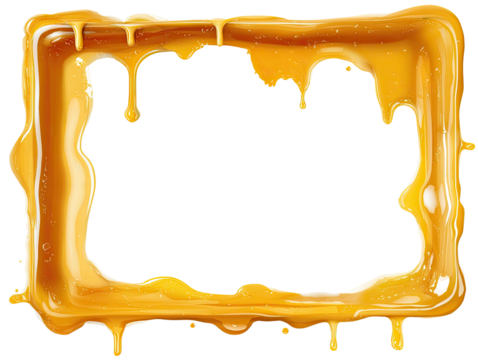 Dripping, golden frame with honey, caramel, or sap on black