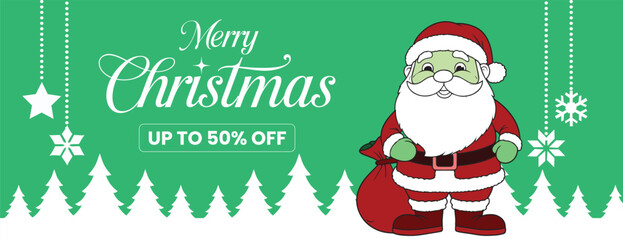 Christmas and Happy New Year Party Banner with Holiday Celebration, Discount Sale Promotion, Web Banner Design, Social Media Cover, Header Template, and Christmas Illustration Background