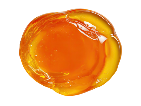 Orb of amber-toned fluid, glistening, translucent, and round