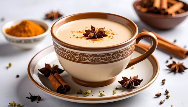 Cozy Chai Tea Warmth in a Cup with Spices, Comfort, Autumn Beverage, and CloseUp.