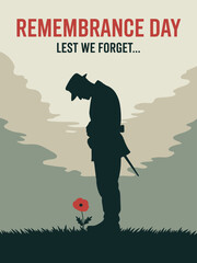 Remembrance Day with Soldier Silhouette and Poppies Design