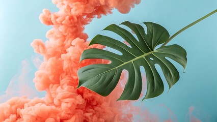 Nature's Contrast: Green Leaf and Abstract Coral Haze