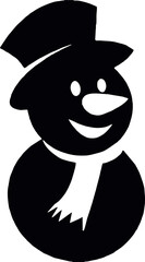 Smiling Snowman in Hat and Scarf Silhouette