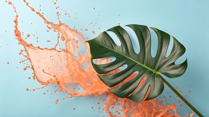 Exotic Leaf with Dynamic Orange Paint Splash