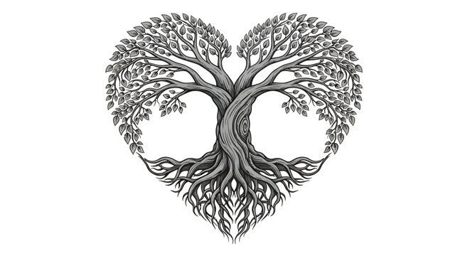 Heart-Shaped Tree of Life - Intertwined Roots and Branches.